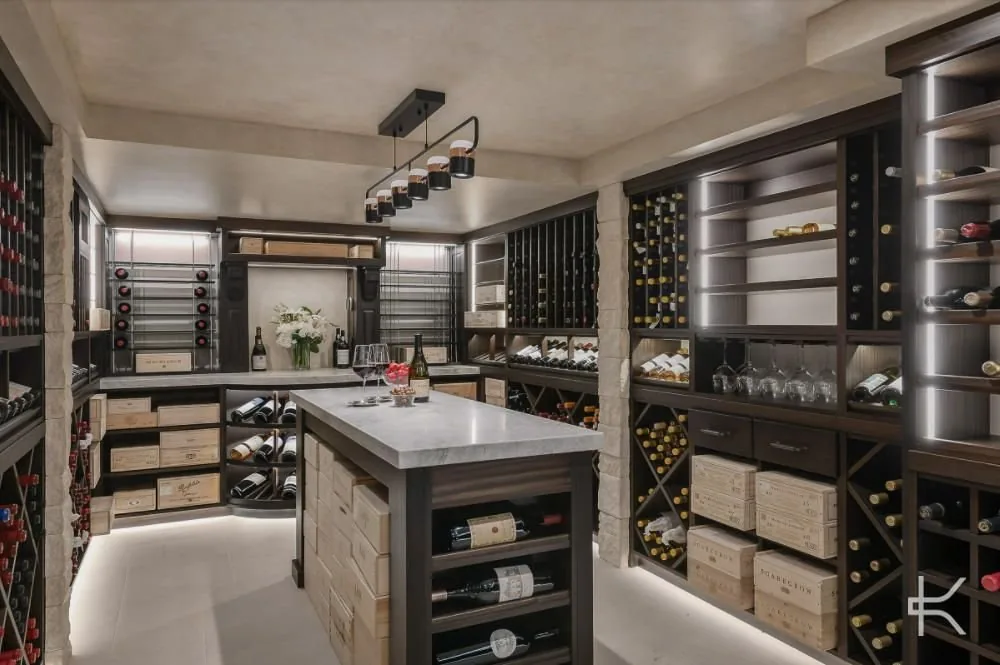Custom wine cellar shown in the Bay Area Wine Cellars residential portfolio.
